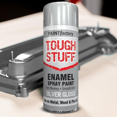 Tough Stuff Enamel Spray Paint Silver Gloss 400ml for Wood, Metal & Car - Smooth Finish