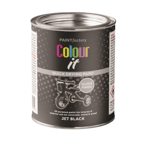 Jet Black Gloss Paint Interior Exterior Use 300ml Tin - Quick Dry, All Purpose Use for Concrete, Metal & Wood