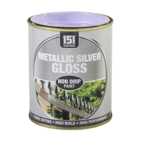 Metallic Silver Gloss Non-Drip Paint Interior Exterior Use 300ml Tin - Hard Drying, High Performance