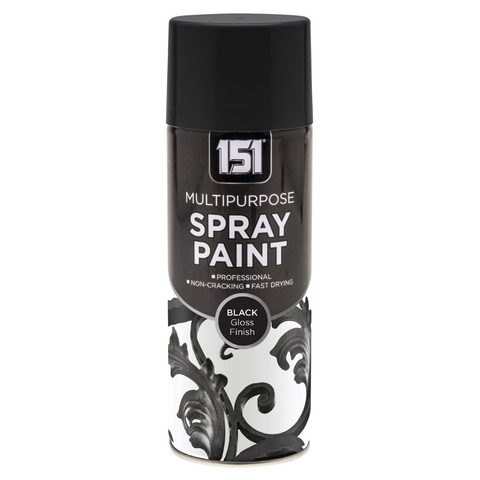 Black Spray Paint Gloss Finish 400ml - MultiPurpose Fast Drying