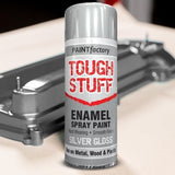 Tough Stuff Enamel Spray Paint Silver Gloss 400ml for Wood, Metal & Car - Smooth Finish