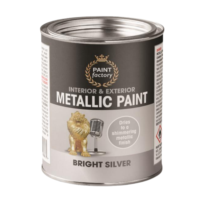 Metallic Paint Bright Silver Interior Exterior Use 300ml Tin - Quick Dry, High Coverage, Multi-Surface Use