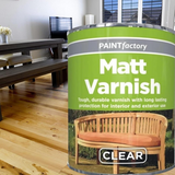 Paint Factory Matt Varnish Tin Clear Durabel Protect Indoor Outdoor Seals 300ml