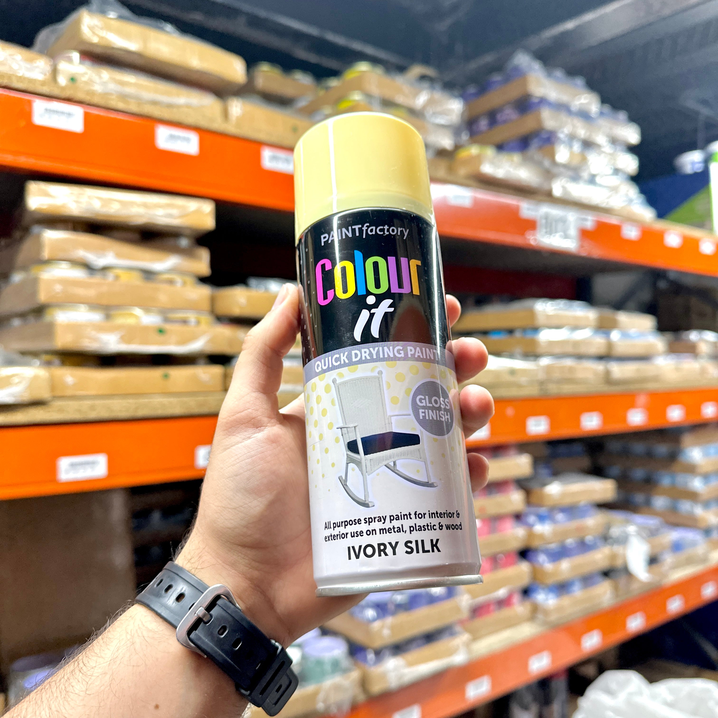 All Purpose Spray Paint Aerosol Matt Gloss Metallic Chalk Wood Car Metal Plastic Colour: Ivory Gloss - All Purpose / Size: 400ML / Pack SIze: 1 Pack