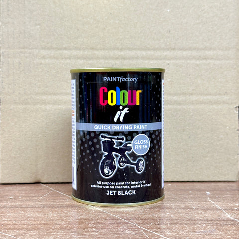 Jet Black Gloss Paint Interior Exterior Use 300ml Tin - Quick Dry, All Purpose Use for Concrete, Metal & Wood