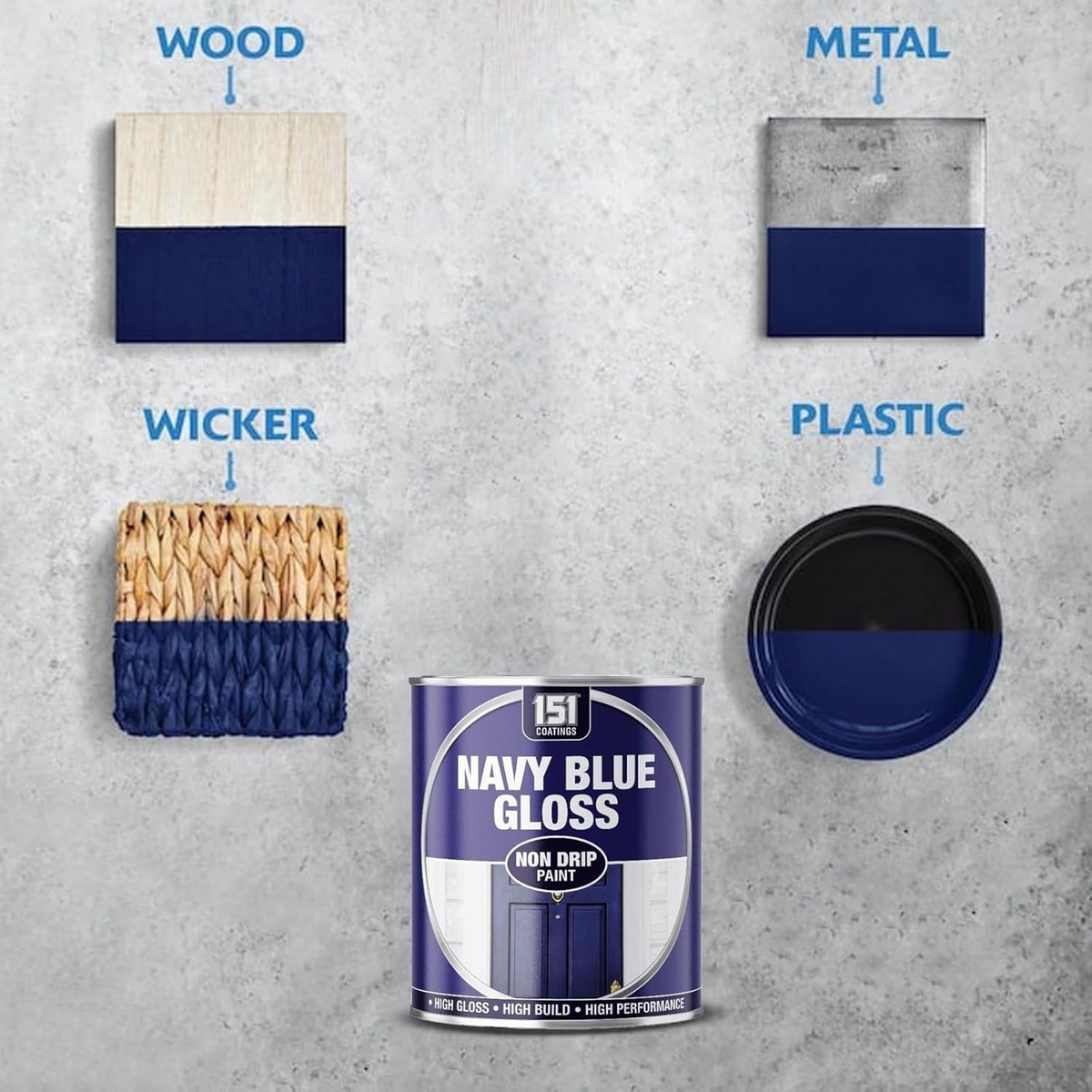Navy Blue Gloss Non-Drip Paint 300ml Tin | Interior & Exterior product image
