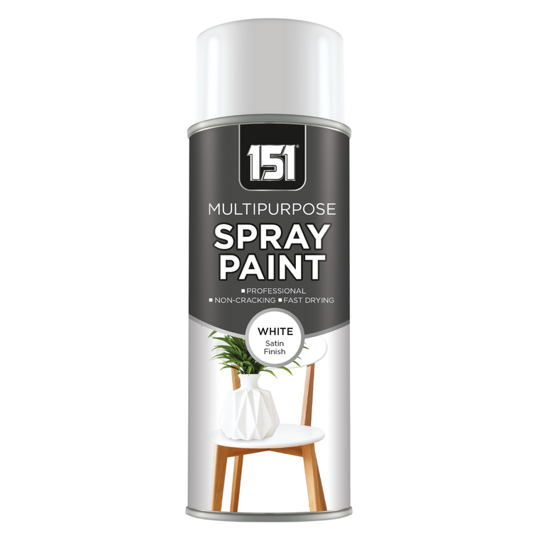 White Satin Spray Paint for Wood Metal Brick Gloss Finish Professional Fast Drying 400ml - MultiPurpose
