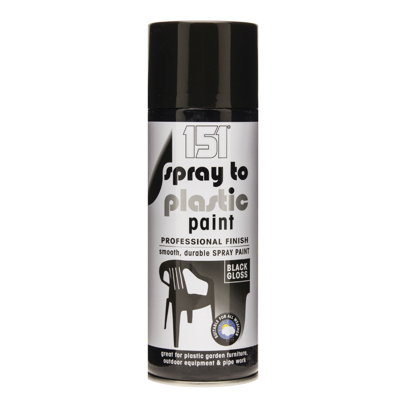 Plastic Spray Paint Black Gloss Finish 400ml for Garden, Furniture & Pipe Work