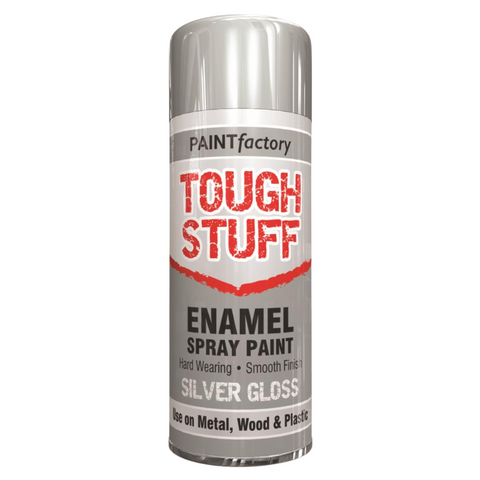 Tough Stuff Enamel Spray Paint Silver Gloss 400ml for Wood, Metal & Car - Smooth Finish