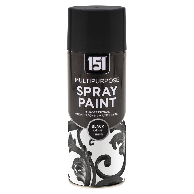 Black Spray Paint Gloss Finish 400ml - MultiPurpose Fast Drying