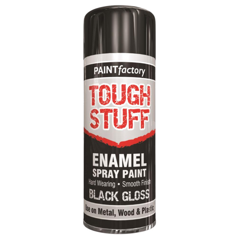 Paint Factory Tough Stuff Enamel Black Gloss Spray Paint for Wood Metal 400ml